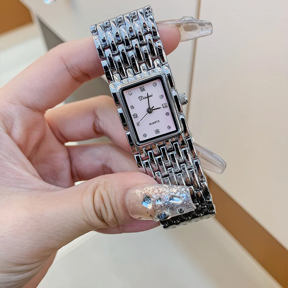 Fashion Bracelet Style Square Dial Watch for Women, High-end Steel Strip Rhinestone Business Quartz Watch for Women Reloj