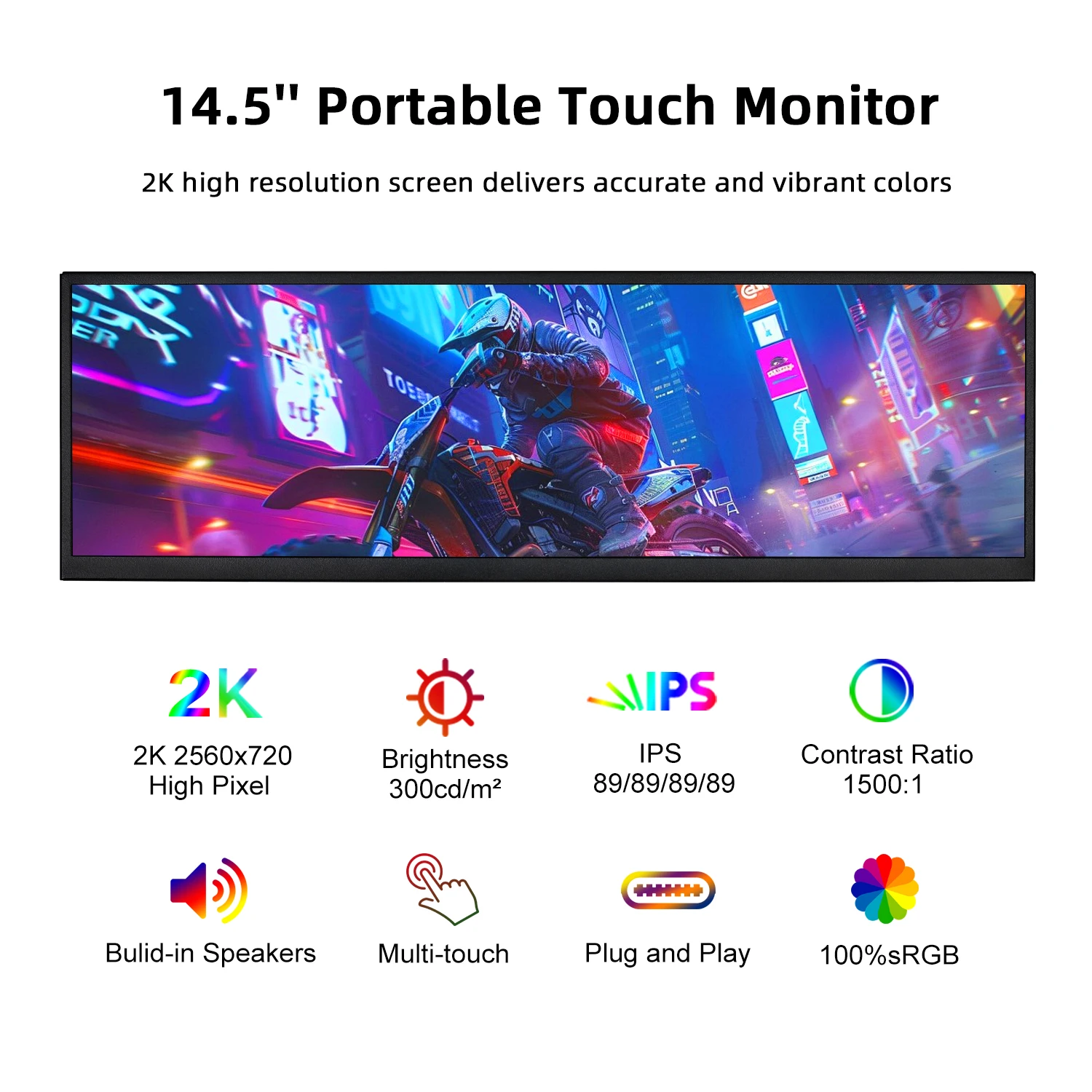 Imagem -02 - Monitor de Toque Externo Secundário de Barra Esticada Hdmi Usb-c Port 2k 2560x720 Ips Display Suporte de Alto-falante Embutido 145