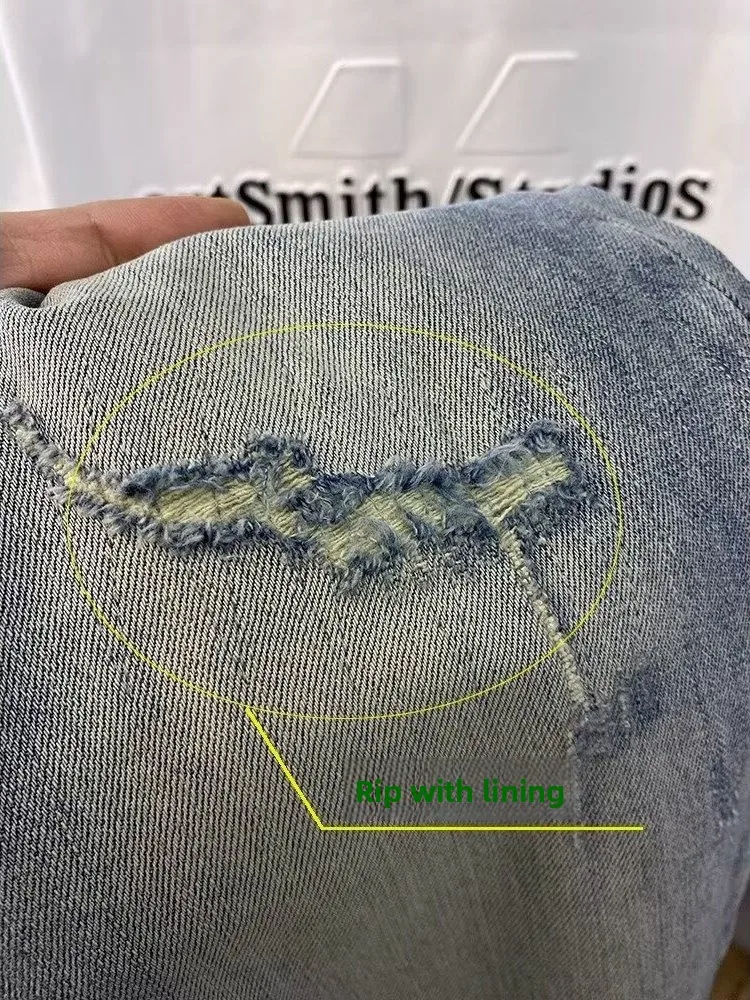 

Retro Patchwork Hole Denim Jeans Men Summer Thin Faion Casual Elastic Embroidery Slim Fit Long Pants Youth Trend Casual Wear