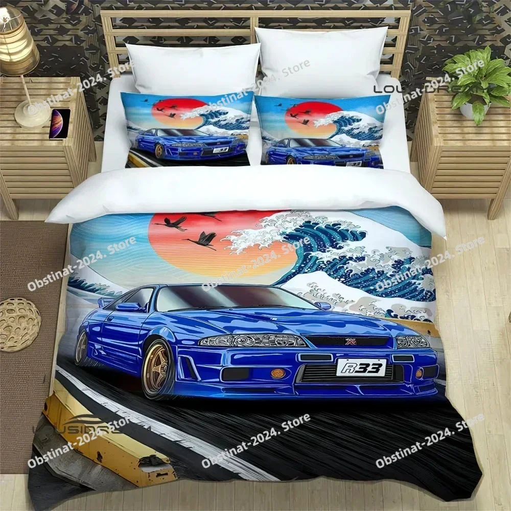 GTR racing retro printed Printed Bed Set Duvet Cover Pillowcase Bedding Set Bed Linen Sheet Quilt Cover Full Queen King Size