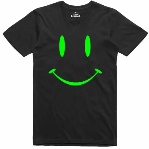 Mens T Shirt Retro Happy Hardcore Smile Raver Glow In The Dark Print