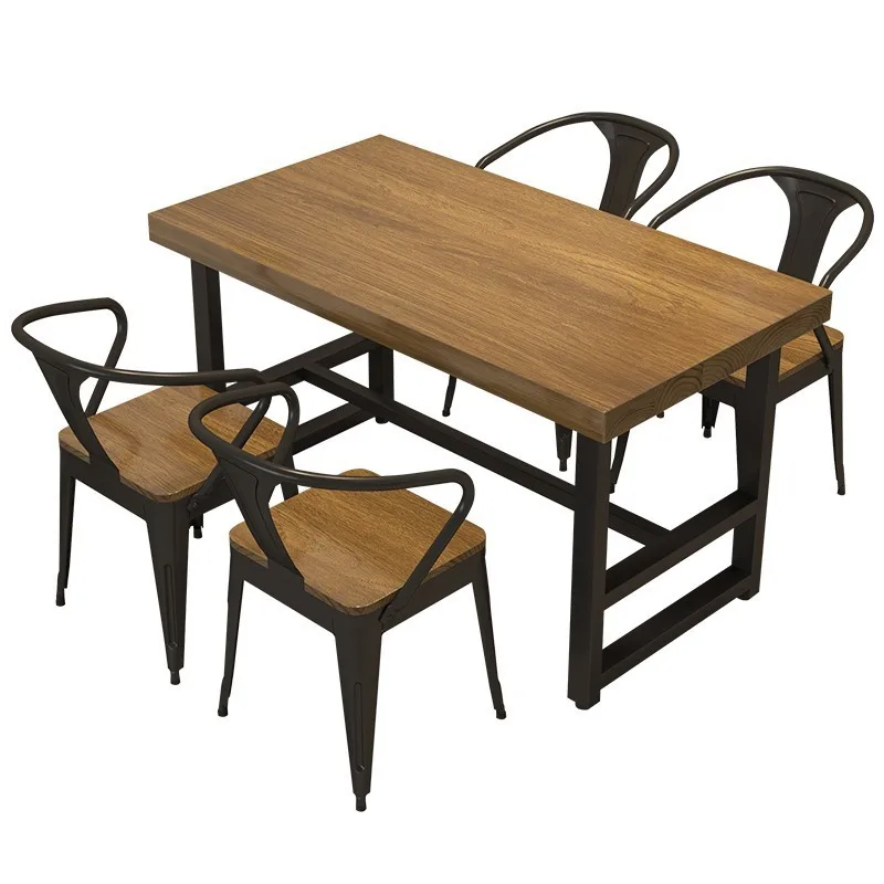 Design Solid Wood Dining Tables and Chairs Industrial Style Bistro Restaurant Barbecue Snacks Catering Commercial