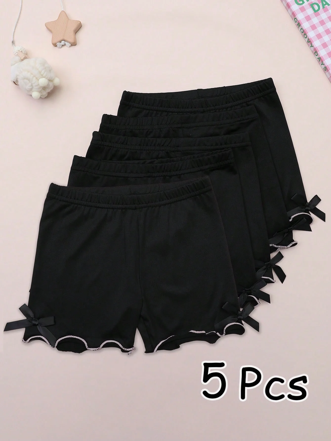 

5 штук милых и женственных защитных штанишек для девочек, украшенных бантами, подходят для повседневной носки весной и летом.