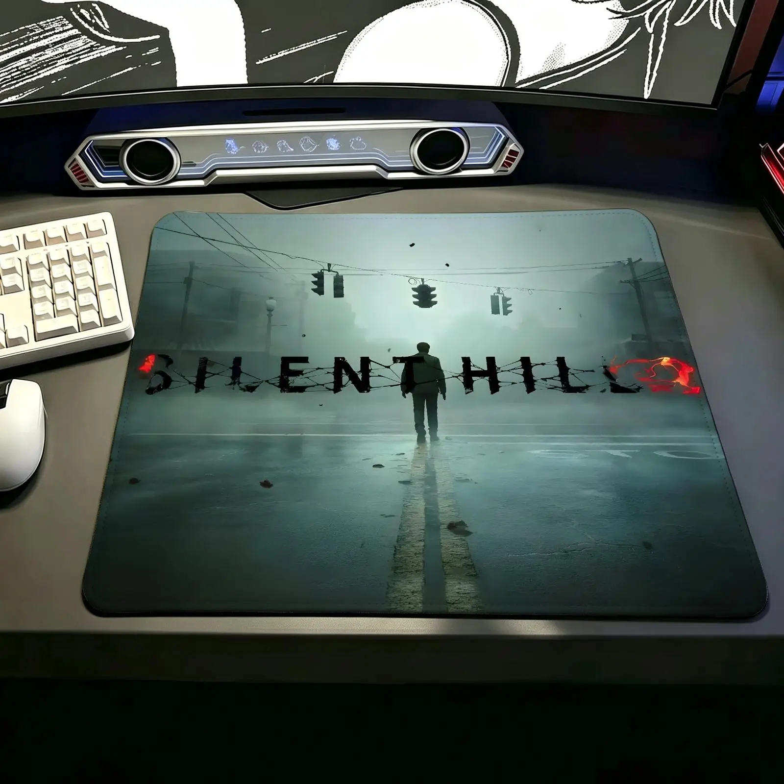 S/M/L Gaming Mat,Reinforced Stitched Edge,SILENT HILL Mouse Pad Portable Non‑Slip Pad for Laptop Office & E‑Sports Game Play