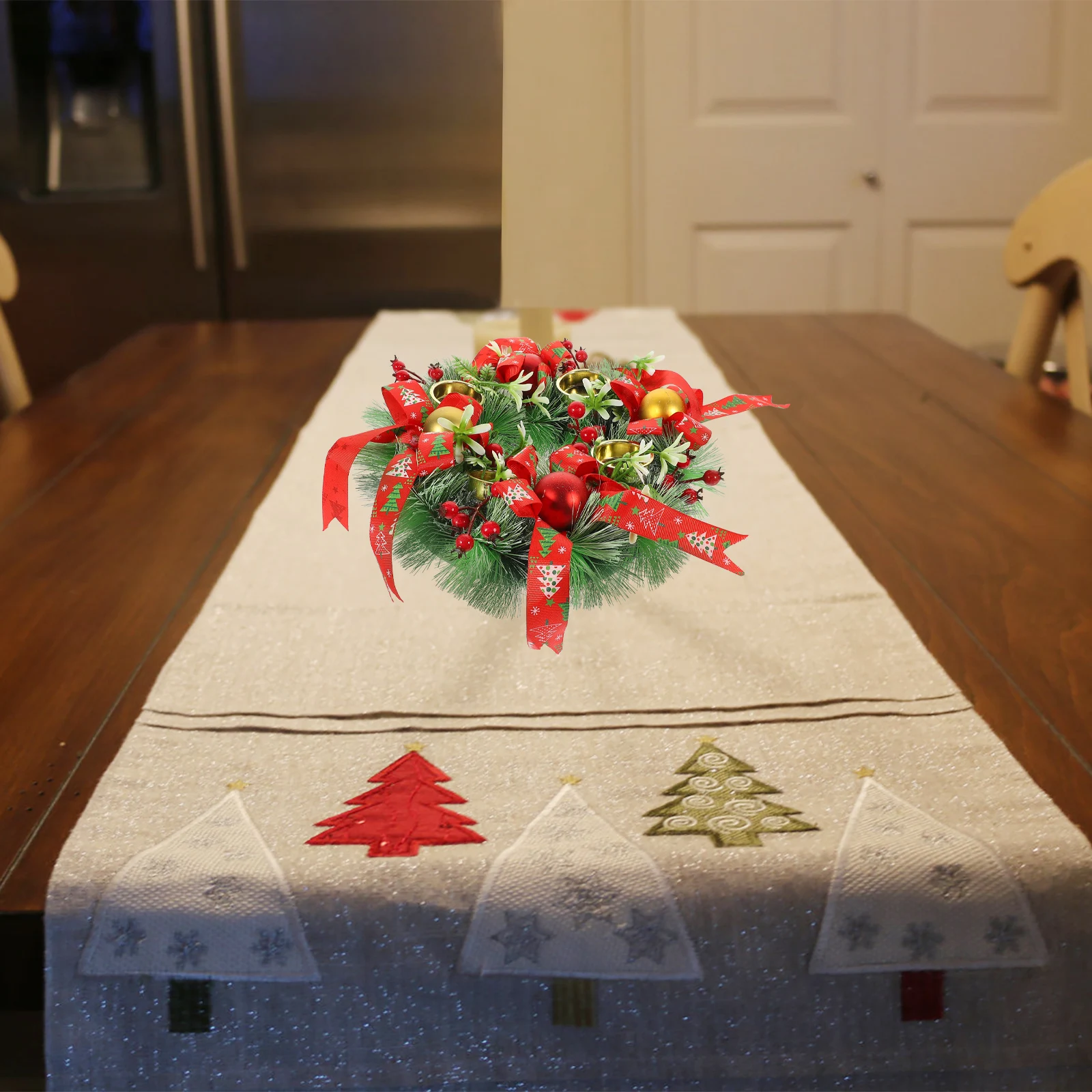 

Christmas C Wreath Holiday Decor Red Berries Pine Needles Table Christmas nament Door Hanging Ring Xmas Decor