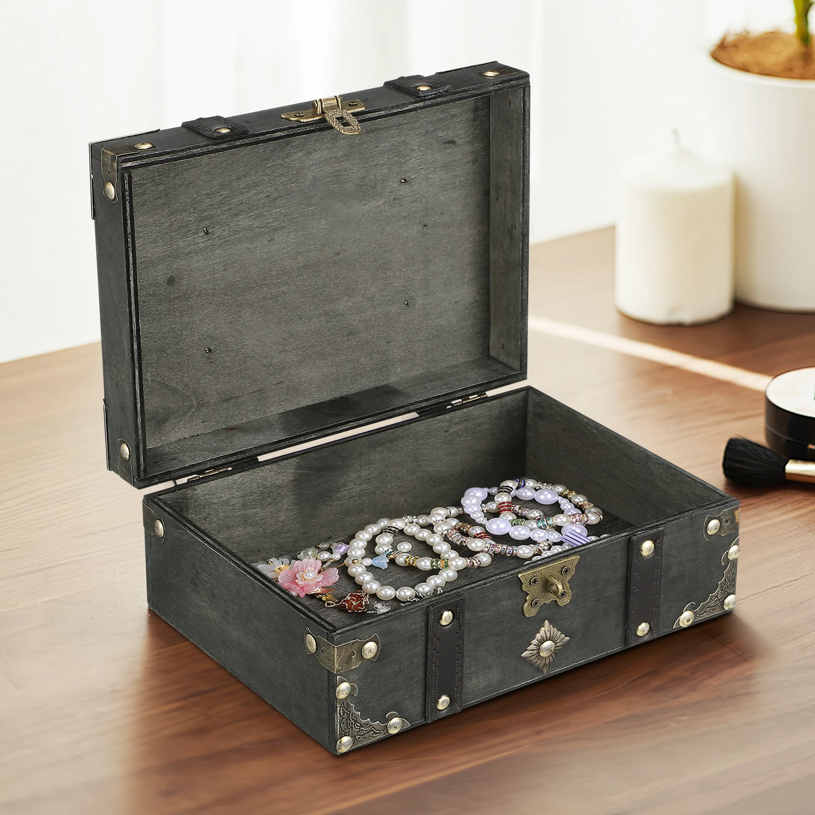 

Vintage Jewelry Box Storage Women Display Holder Trinket Boxes Lockable Lid Retro Necklace Ring Bracelet Collection Travel