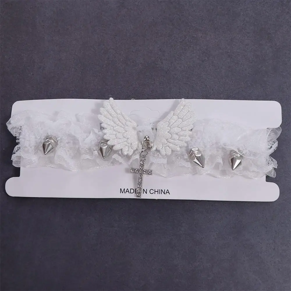 Lolita Solid Color Women's Necklace Angel Wings Wide Lace Lace Choker Rivets Cool Leather Necklace Gift