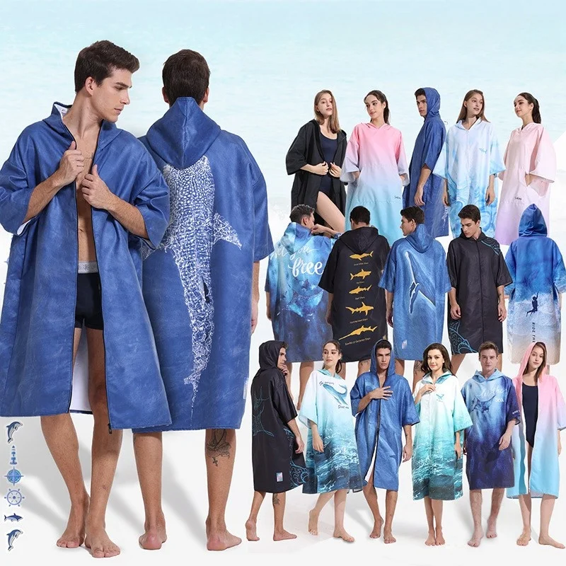 Adult Bathrobe Swimming Towel Diving Cloak Absorbent Quick Dry Beach Towel Cover up for Swimsuit Polyester Fiber Interior