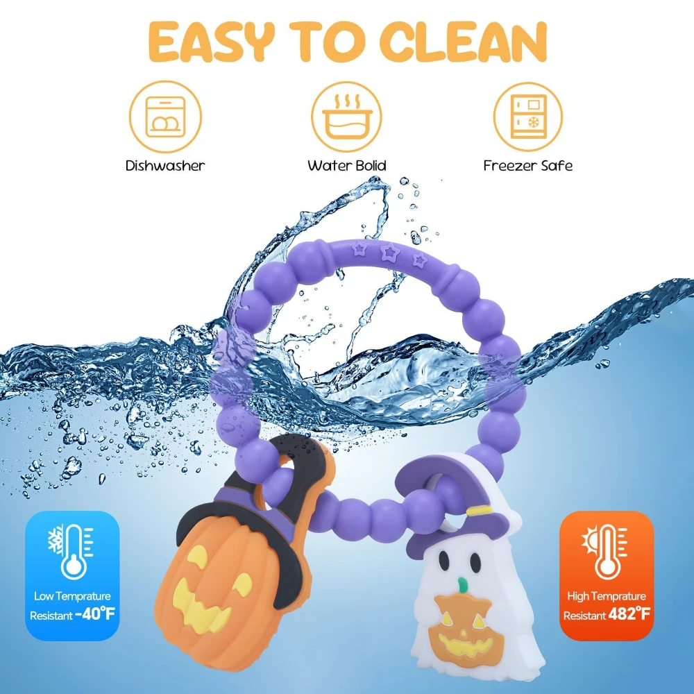

Baby Halloween Wristband Chewing Ring Baby Teething Toy Pumpkin Ghost Silicone Teething Gel Sleeping Comfort Tool