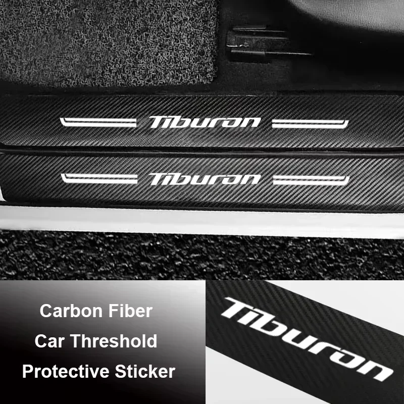 

Автомобильные наклейки из углеродного волокна для Hyundai Tiburon, порог с логотипом, водонепроницаемые полоски, защитная пленка для порога автомобиля, царапин, аксессуары