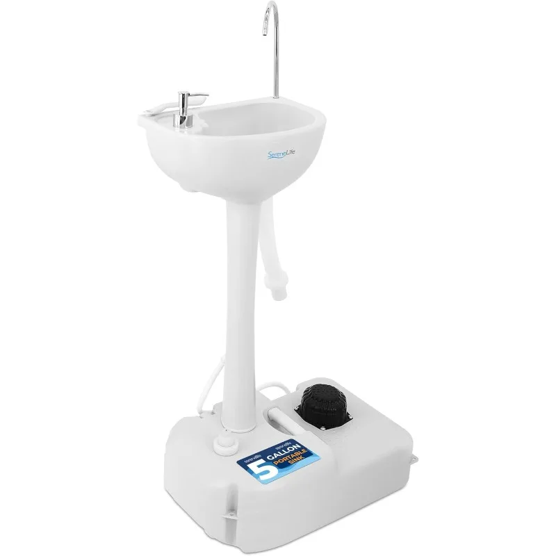 

SereneLife Portable Camping Sink with 19L Water Tank, Hands-Free Foot Pump, Soap Dispenser & Towel Holder, with Carry Handle