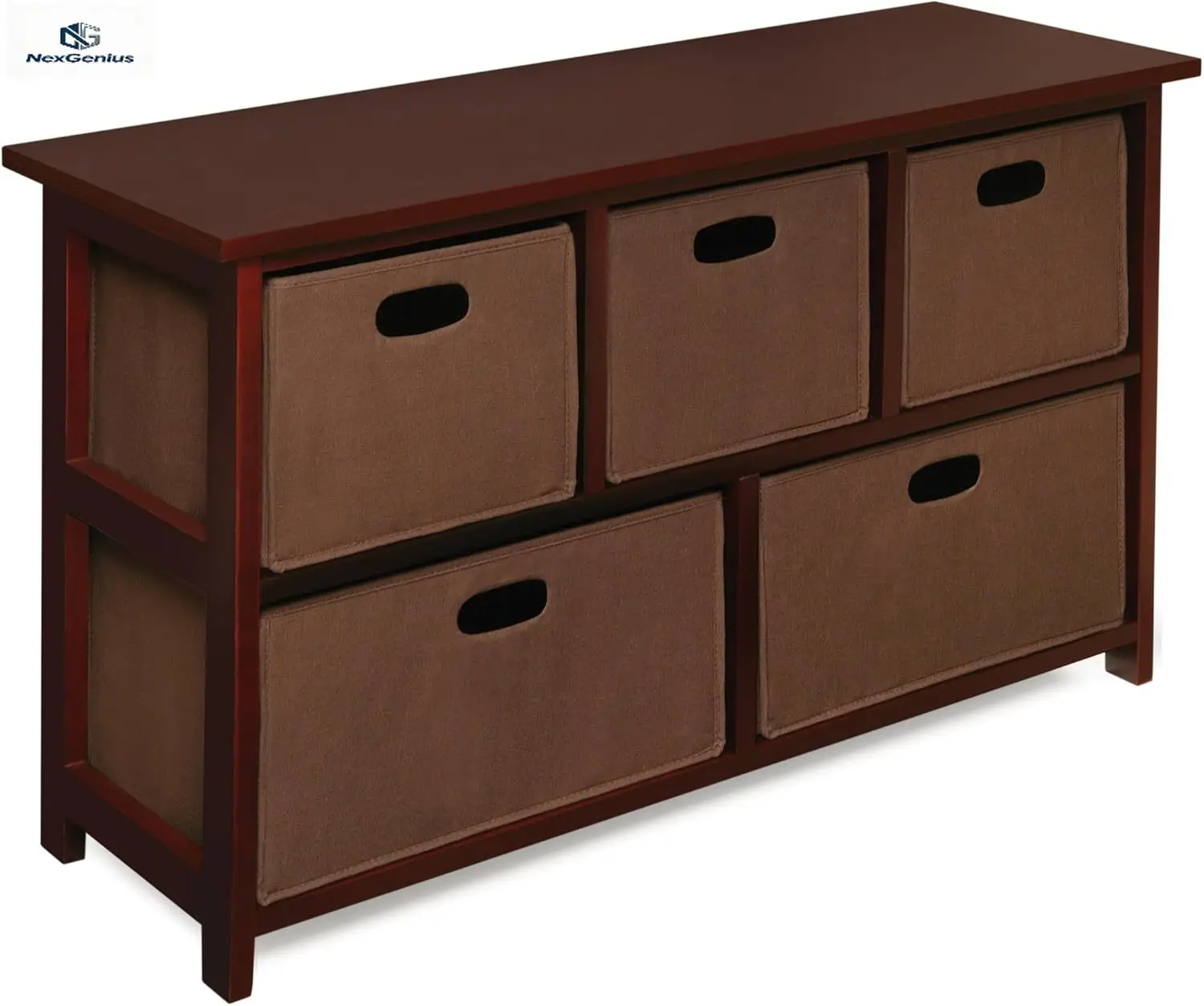 

Органайзер для детской комнаты с пятью ящиками и тканевыми корзинами - Ткань/Вишня