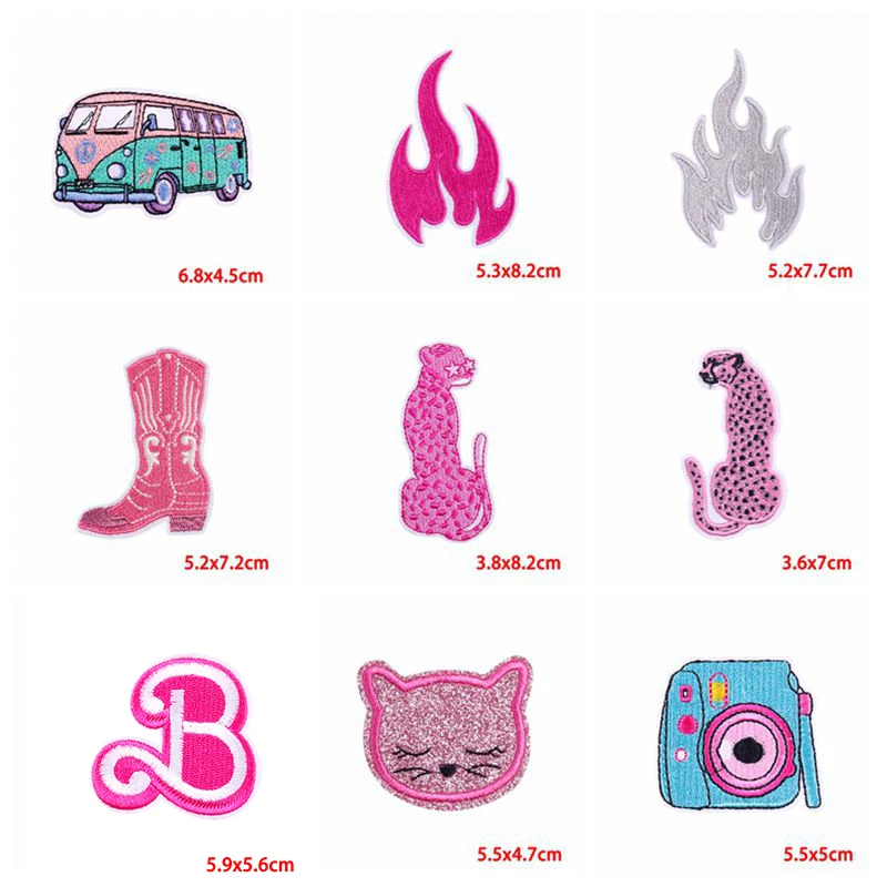 10PCS Wholesale Pink B Car Lipstick Embroidered Patch Cartoon Iron On Patches For Clothing Thermoadhesive Patches On Clothes DIY