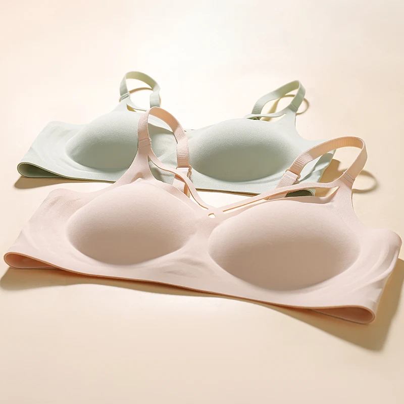 Traceless Half-Fixed Cup Women Underwear Thin Jelly Soft Support Anti Drop Adjustable No Steel Ring Super Soft Solid Color Bra