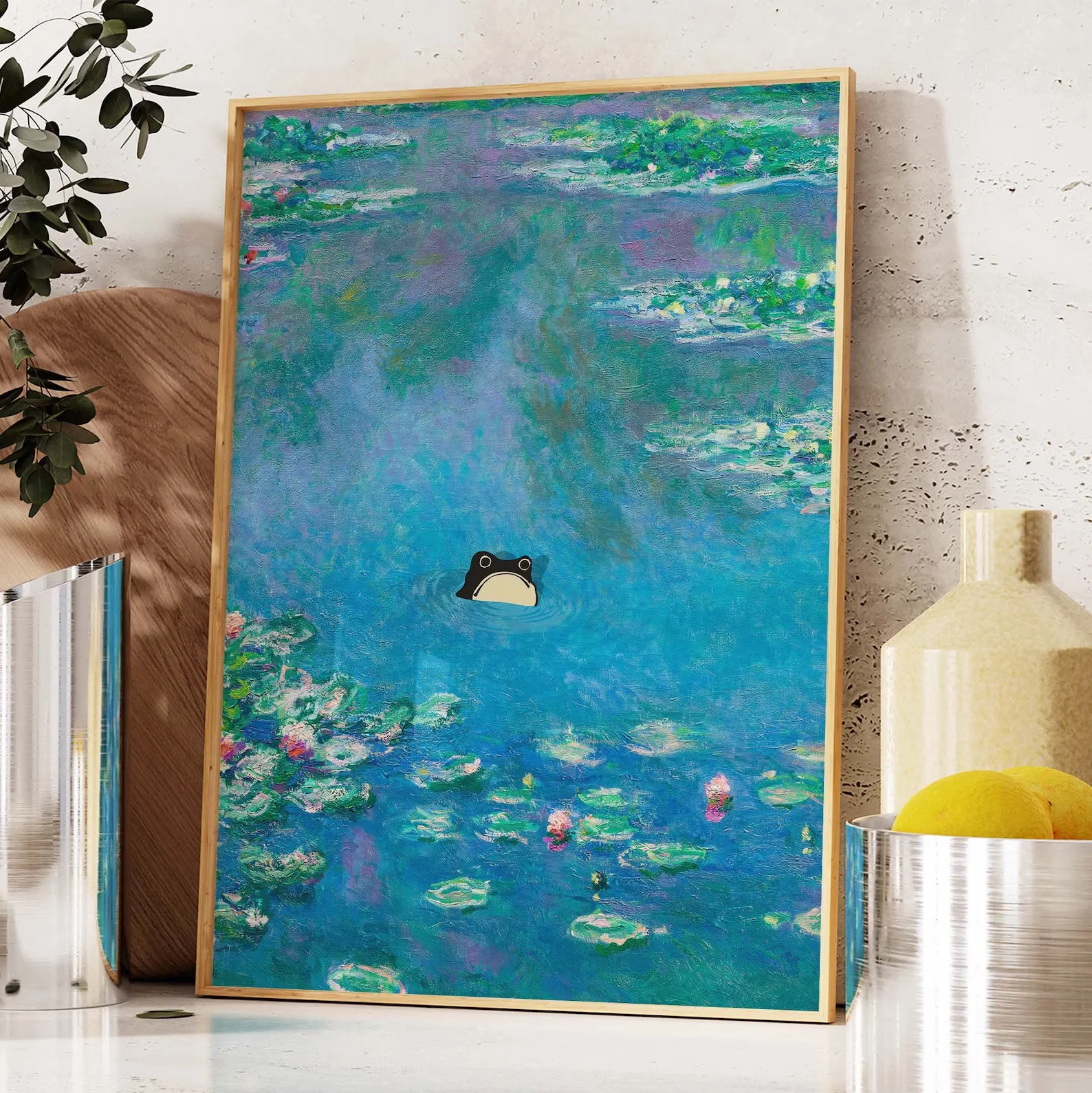 الضفدع غير المضغوط، طباعة ضفدع مونيه زنبق الماء، ملصق كلود مونيه الضفدع الغاضب، فن الضفدع، طباعة الضفدع المضحكة، ماتسوموتو هوجي الضفدع PS #3