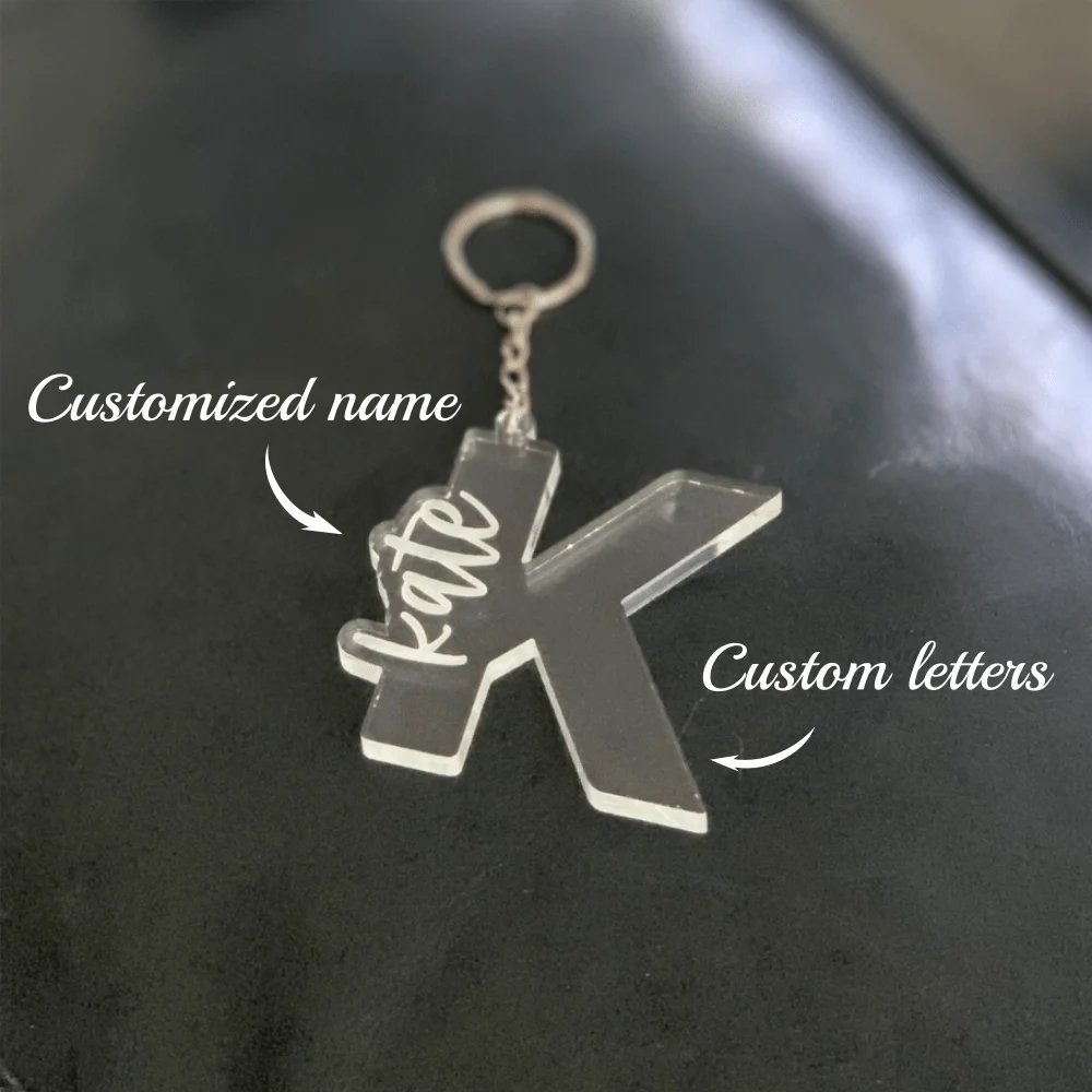 Custom Transparent Acrylic Keychain Personalized Cut Uppercase Letters Name Home Decoration Gift Portable Custom Key Chain image 4