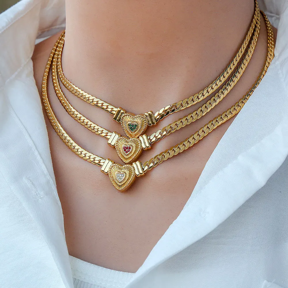 

Cubic Zircon Heart Necklace Elegant Stainless Steel Necklaces 18K Gold Non Tarnishing Jewelry
