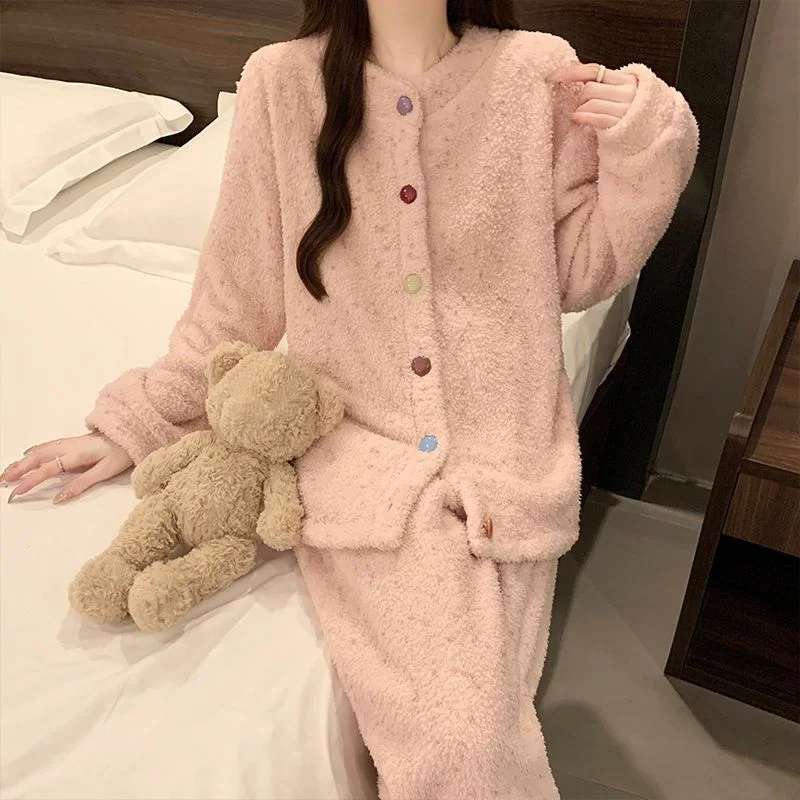 

Одежда для отдыха из кораллового флиса для девочек, осенне-зимний сохраняющий тепло, утепленный, милый, модный, свободный комплект одежды для дома, допамин, новый стиль, хит продаж