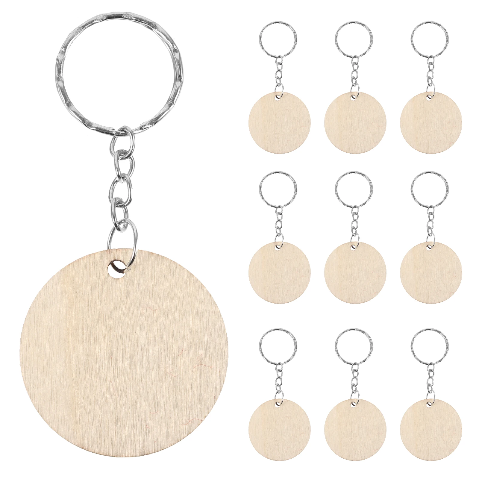 

Wooden Keychain Charms Craft Kit Blanks Round Chips Keyring Metal Making Father