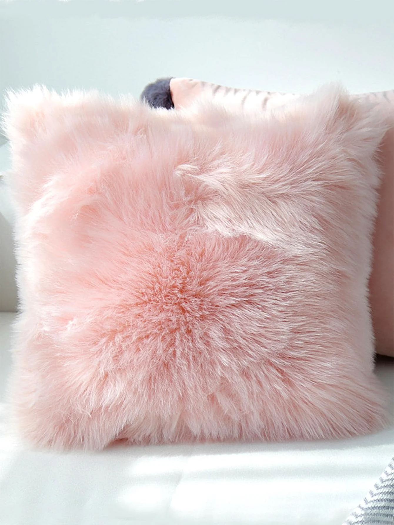 Imitation plush pillowcase pink square non-slip soft and comfortable, not easy to shed hair, bedroom living room sofa pillowcase