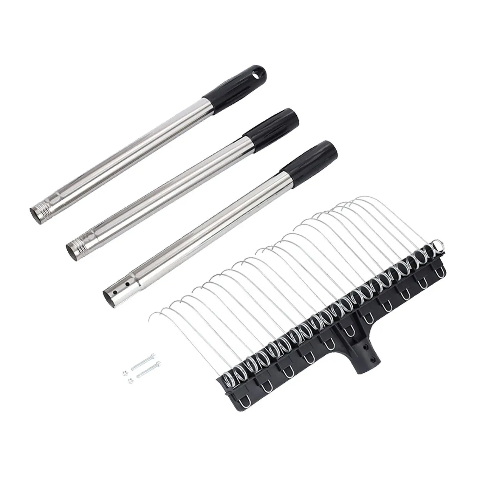 Outdoor Leaf Rake for Gardening Stainless Steel Handle Heavy Duty Lawn Tool for Debris and Grass Cleanup