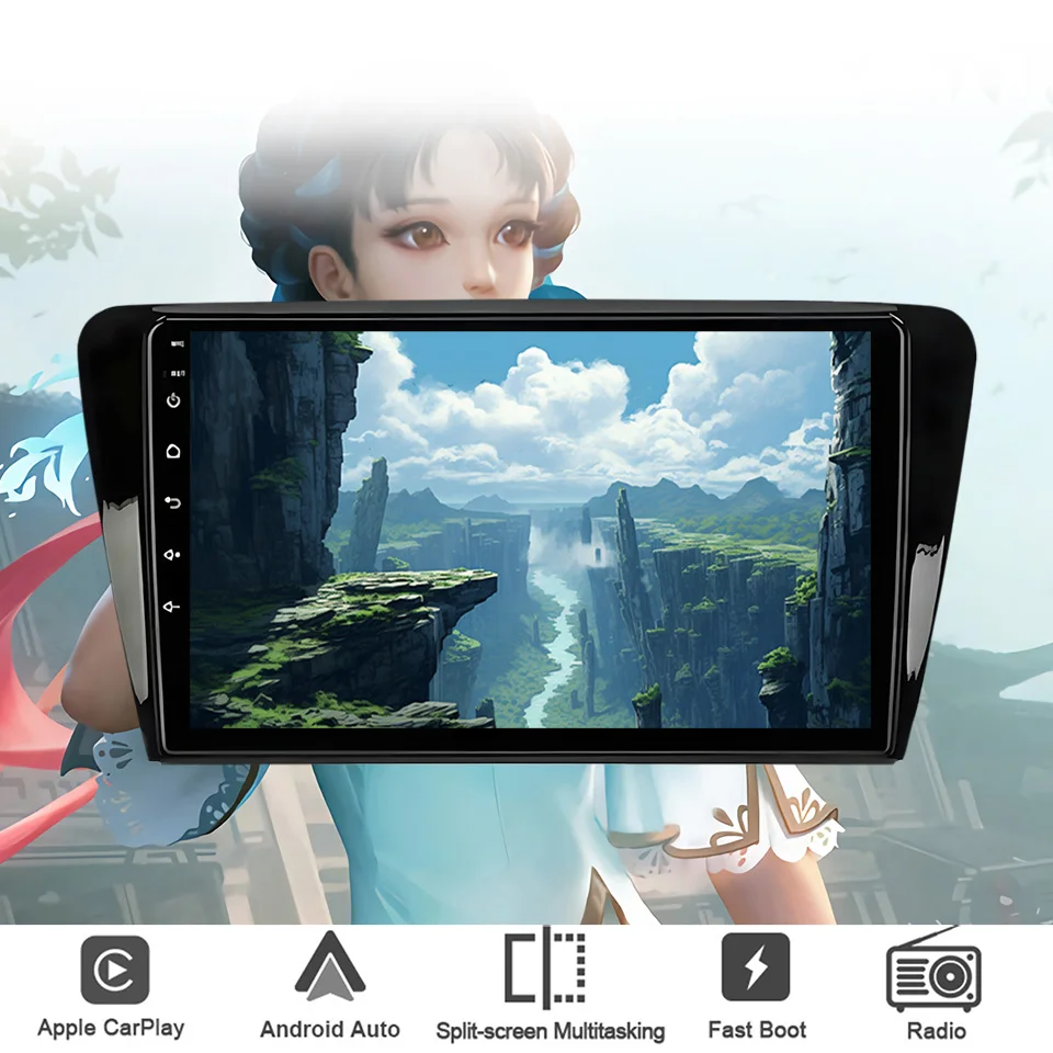 

10‘’ QLED Android 14 8G Ram Car GPS Navi Music Video Multimedia Player For Skoda Octavia 2013 - 2018 Auto Stereo Head Unit