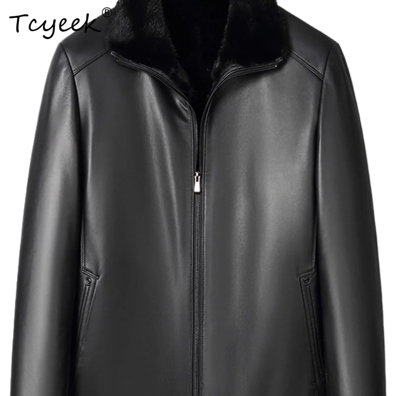 

Tcyeek Настоящая овчина Осень Зима Высококачественная модная черная короткая мужская куртка из натуральной кожи Куртка Кожаная Мужская 가죽 자켓
