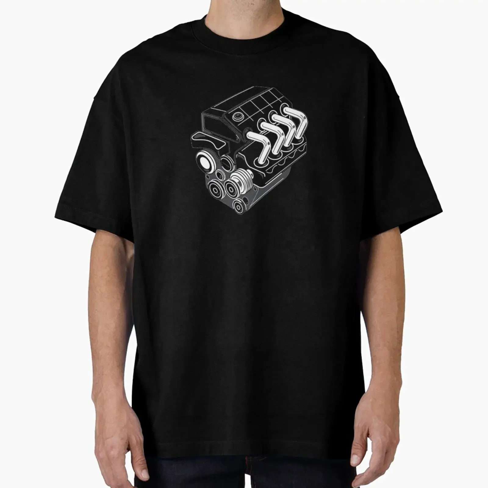Four cylinder engine designed and sold by PerfCars vintage Washed graphic streetwear Breathable homme Comfortable Versatile