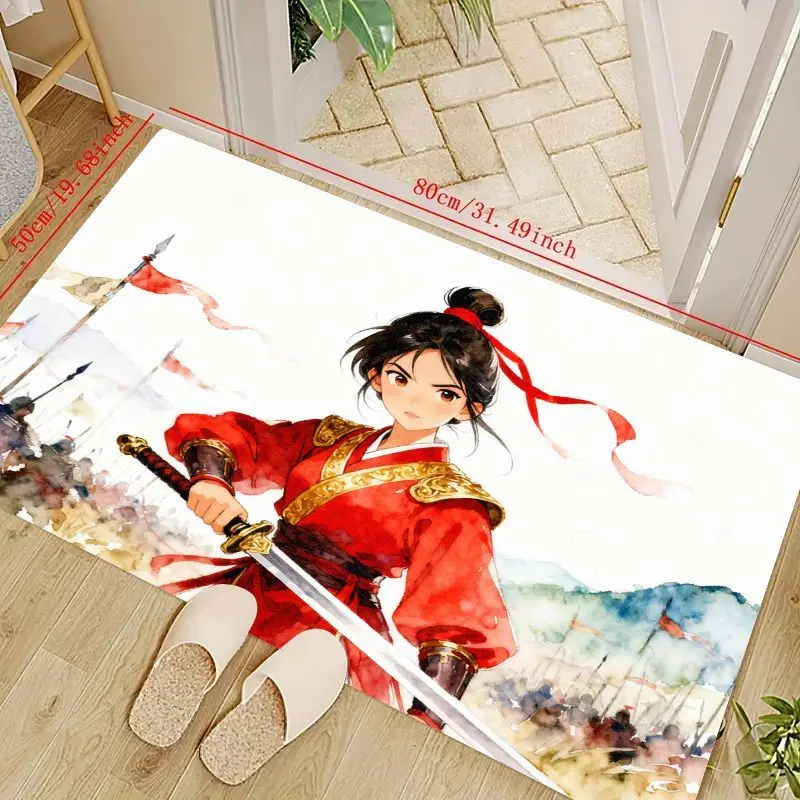 

Ковер Epic Anime Female Warrior, 1 шт., 50x80 см/19,68x31,49 дюйма, коврик Heroine с мечом и боевой сцены, мягкий N в стиле Мулан