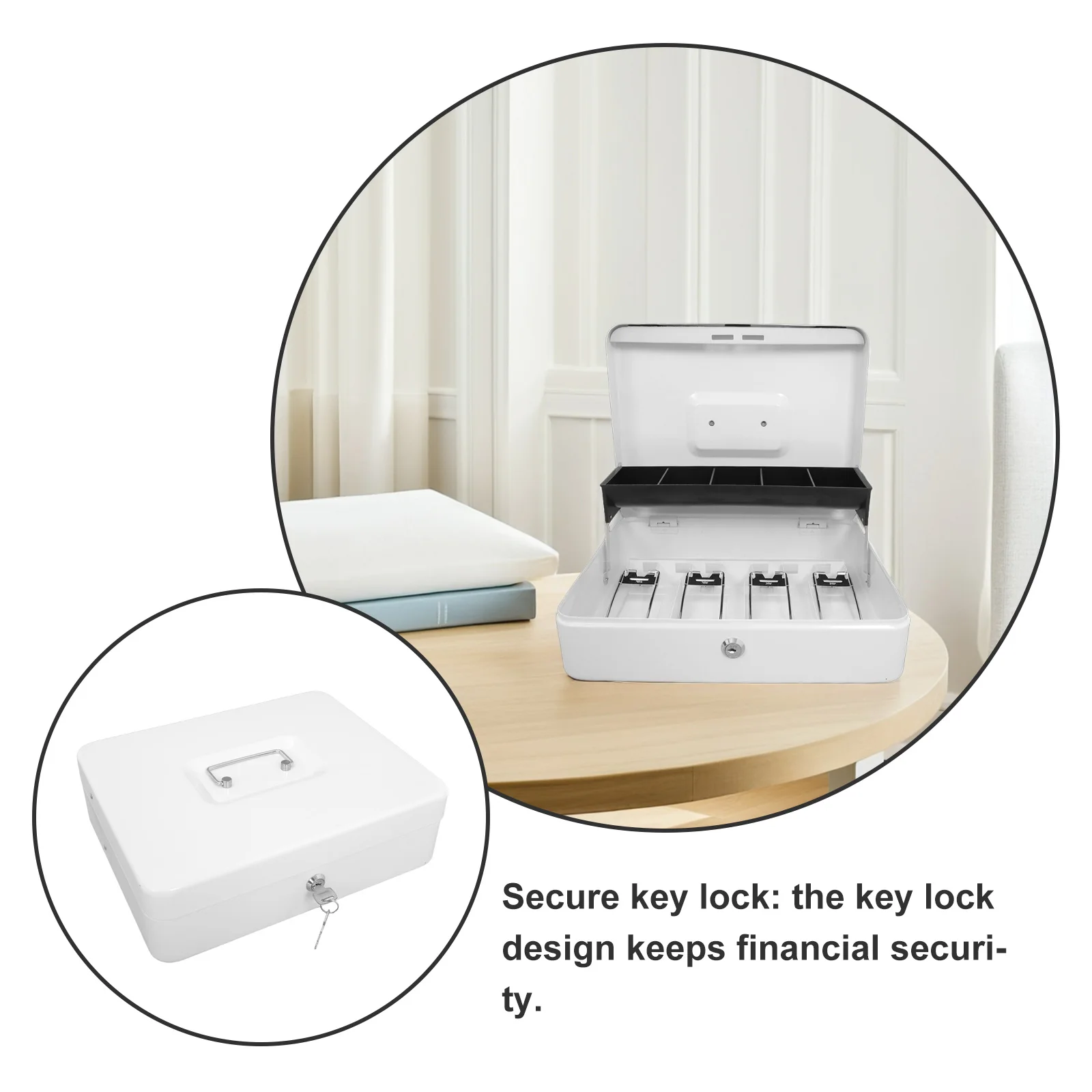 1 set Metal Cash Box with Key Lock Sturdy Construction for Retail Organizer Tray Slot Small Safe Storage