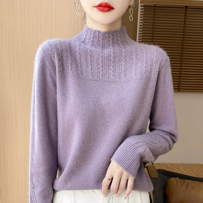 Women Winter Sweaters 100% Pure Wool Pullovers High Collar Long Sleeve Standard Cashmere Knitwears 2024 Autumn/Winter Female Top