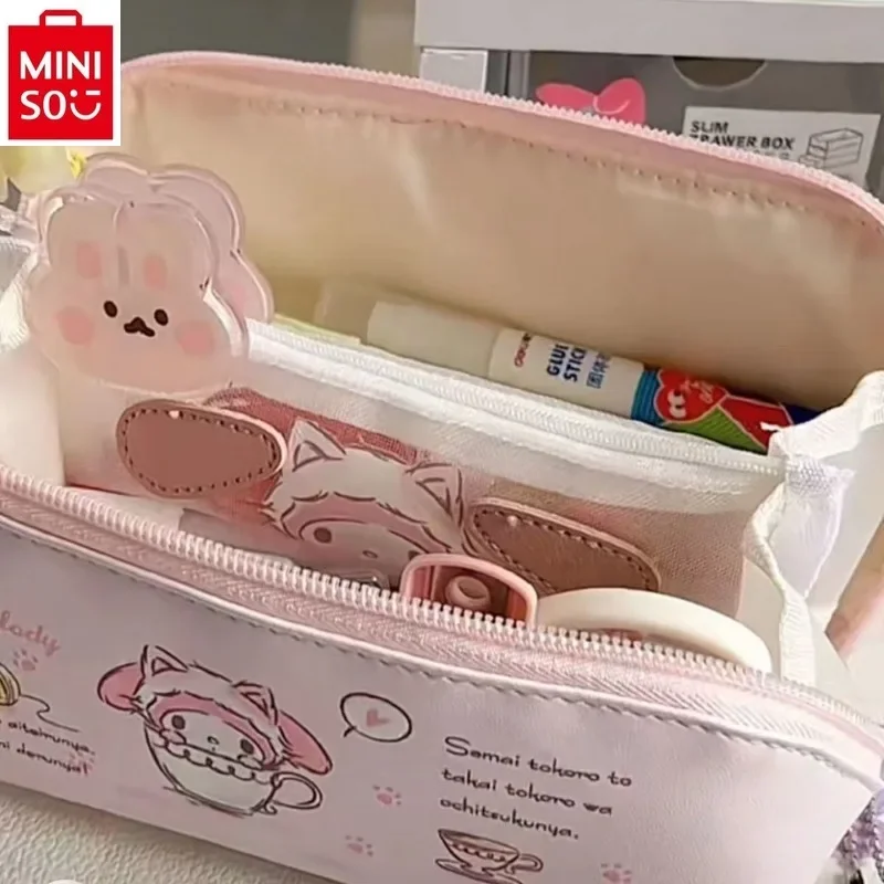 MINISO sanrio-Bolsa de almacenamiento de maquillaje para estudiantes, suministros de aprendizaje portátiles, con estampado de perro, Jade Gui, PU