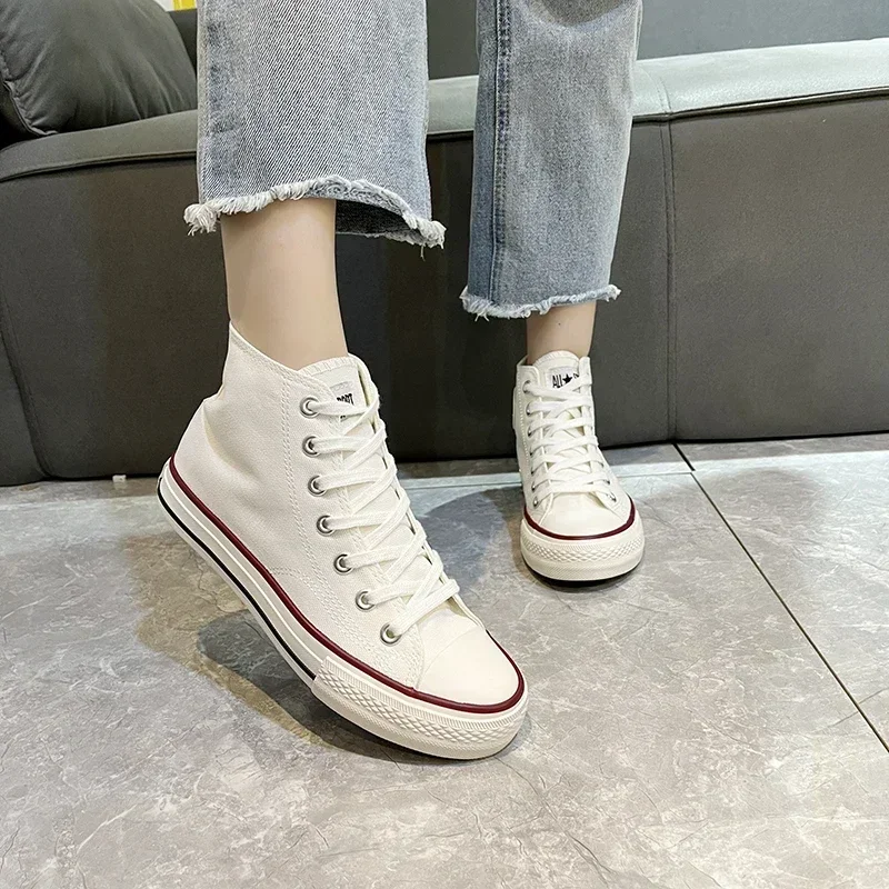 Spring BRAND Women's High Top Canvas Shoes New Fashion Lace Up Flat Casual Sneakers for Women Outdoor Women's Platform Shoes