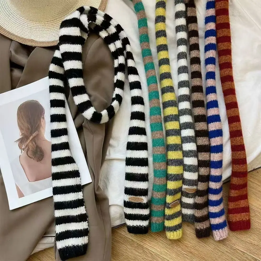 

Black Grey Stripe Women Long Scarves Knitted Slim Decorative Neckerchief Cotton Warm Neck Thin Scarf Fashion Streetwear