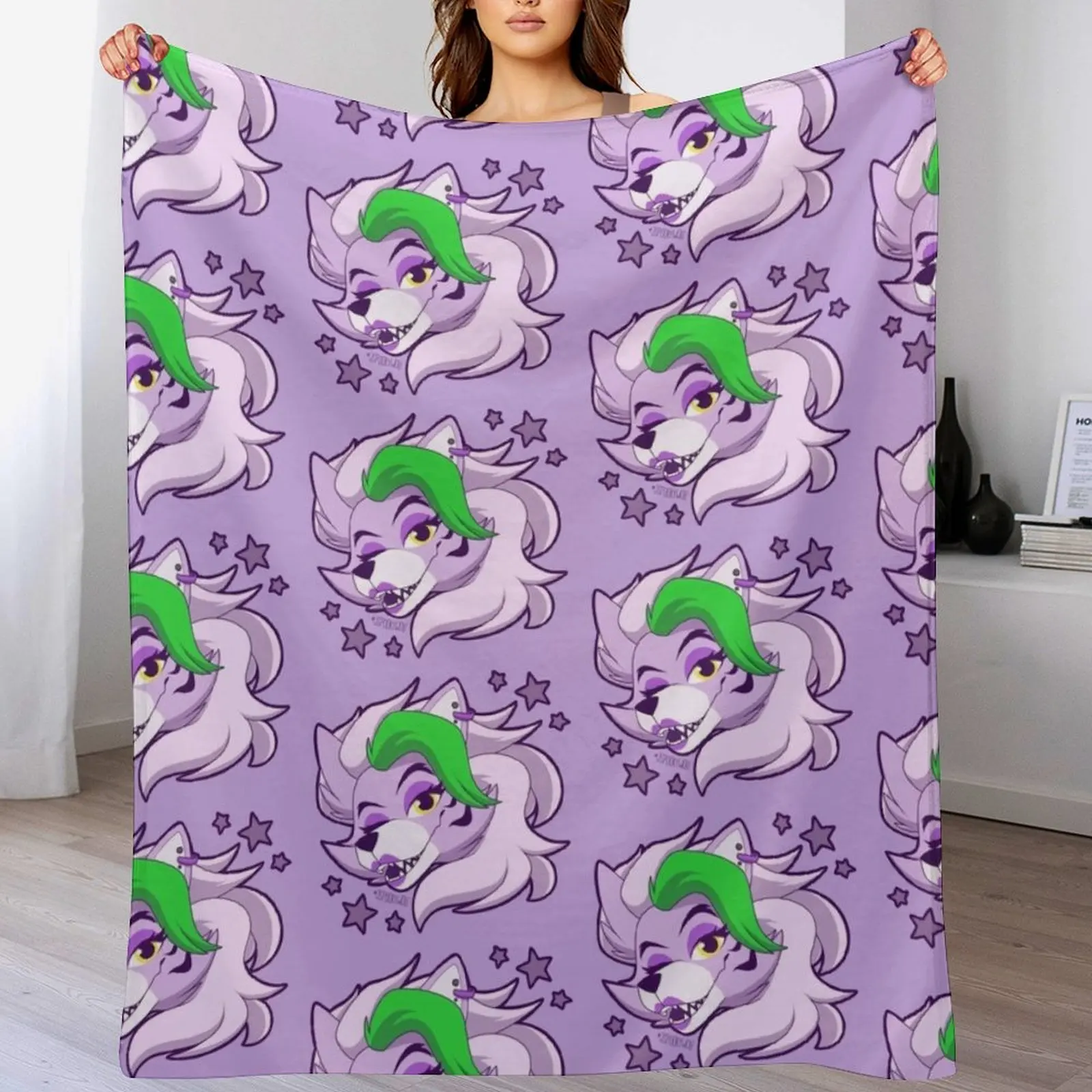 Roxanne Wolf Throw Blanket Cute Plaid Furrys sofa bed Blankets