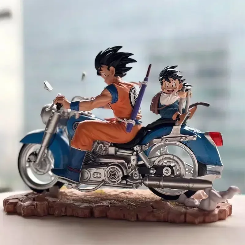 15cm Dragon Ball Anime Goku Figure Son Gohan Goku Action Figure Dbz Father And Son Motorcycle Pvc Collection Model Toys Presents