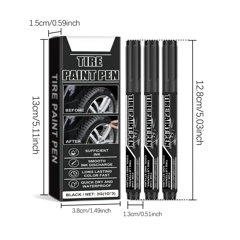 15Pcs Black Tire Paint Pen Water Resistant Tire Marker Pen Black Paint Pen Quick Drying For Car Tires Scratch Repair