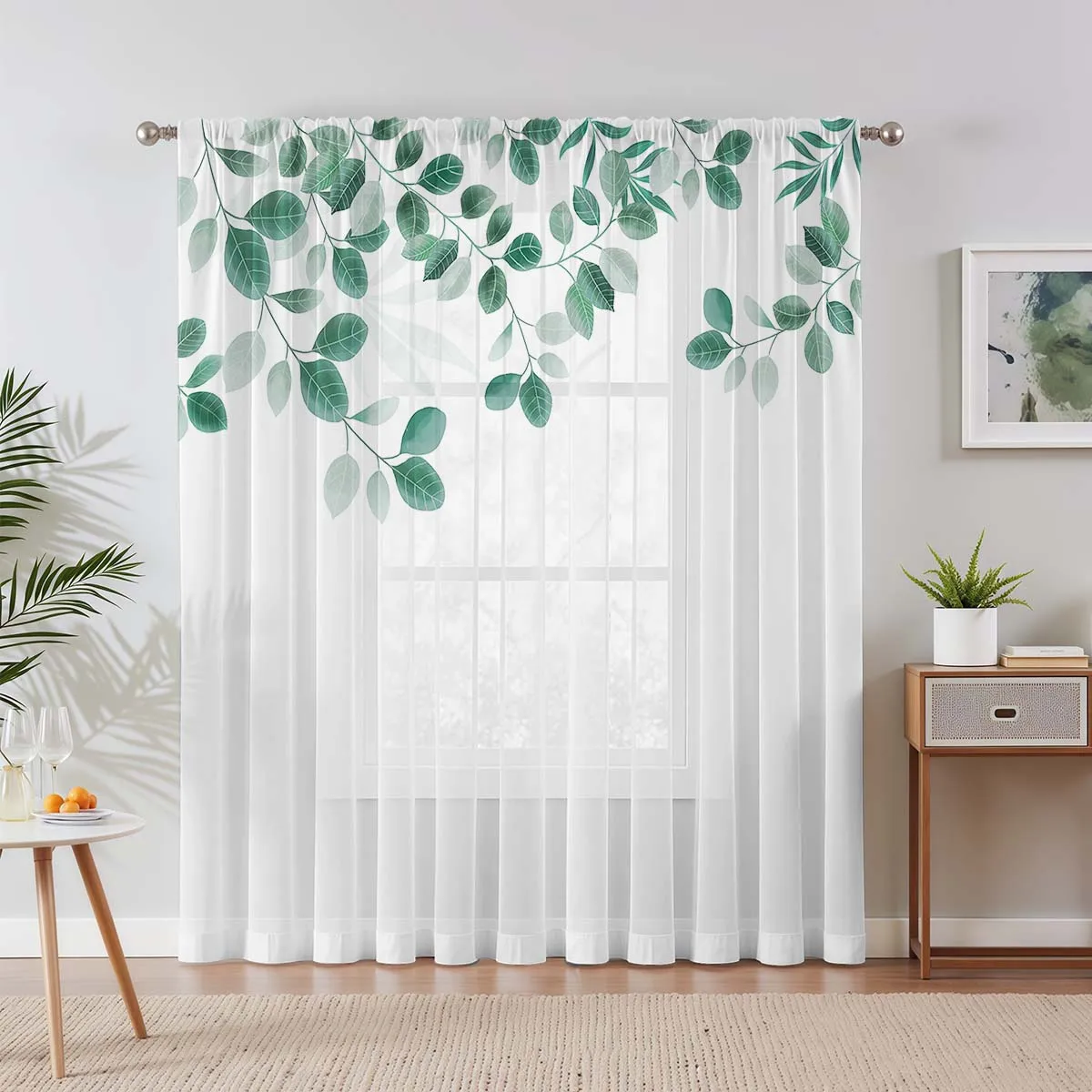 Nordic Plant Style One-Piece Rod-Going Window Screen Simple And Warm Countryside Decorative And Practical Window Curtain