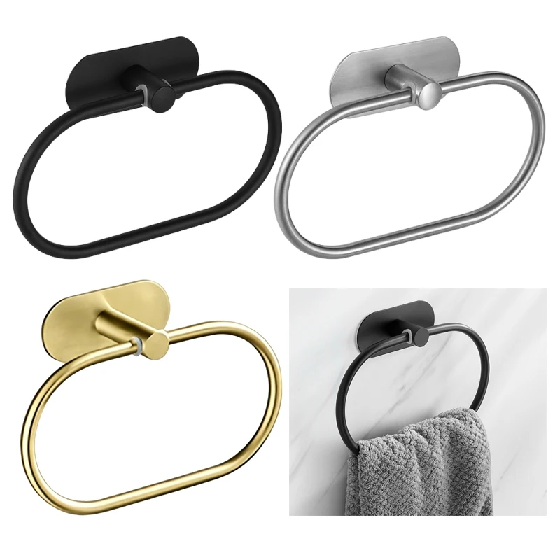 

2Pcs Self-adhesive Towel Holder Stainless Steel Towels Hanging Ring For Bathroom Kitchen Rag Rack Bathroom Storage Accessory