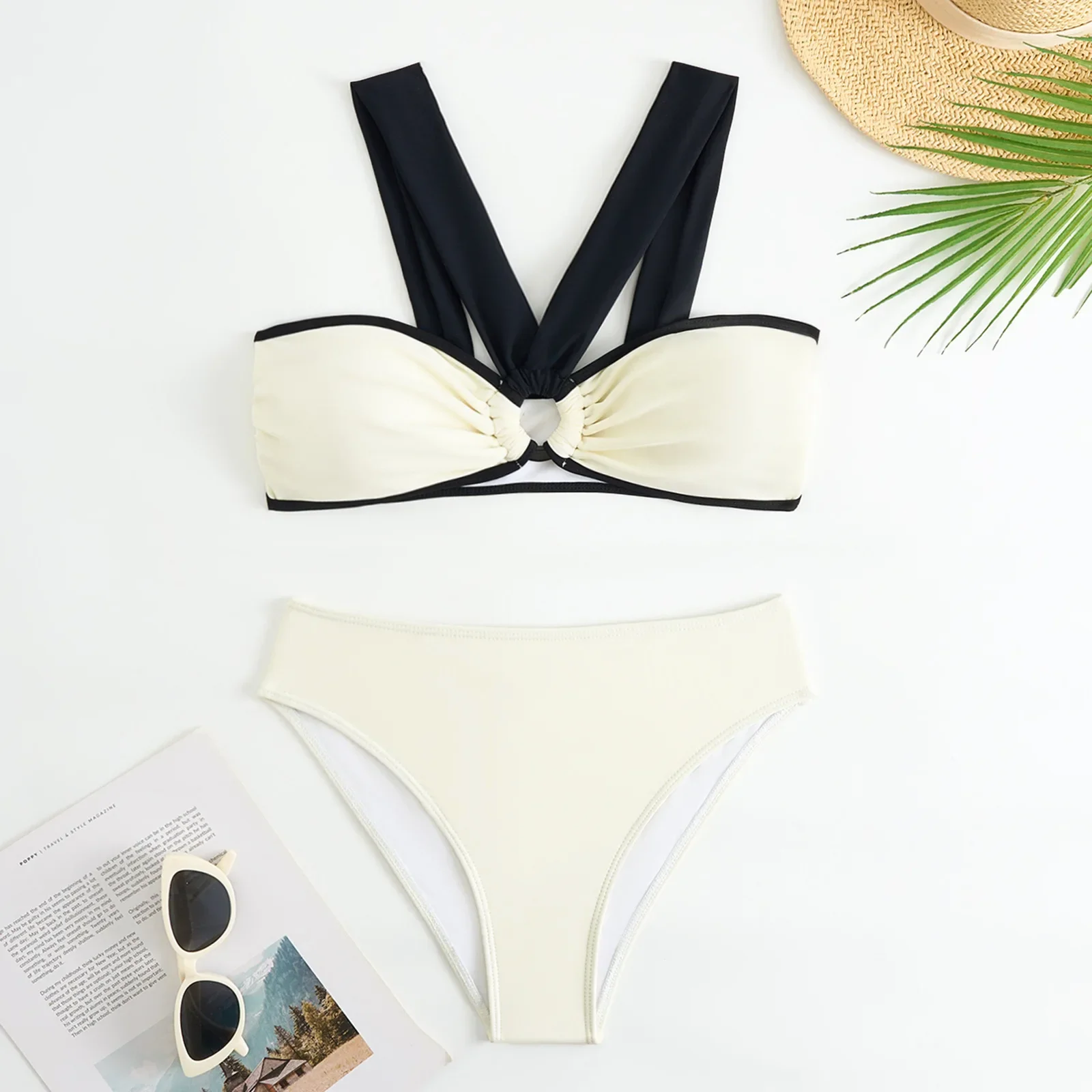 Bikini da donna bianchi Trend 2024 Moda Split 3 pezzi Costumi da bagno donna Costumi da bagno dimagranti a vita alta con camicia a maniche lunghe
