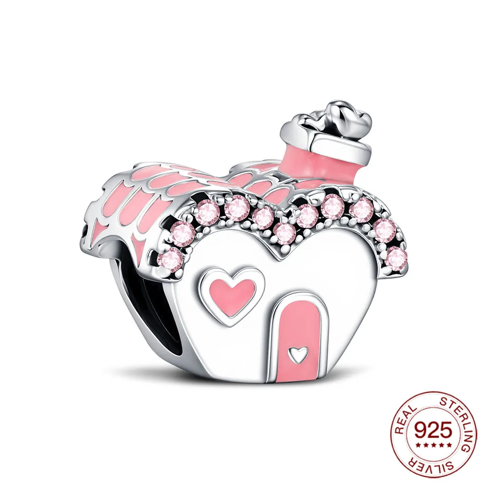 Anhänger aus 925er-Sterlingsilber, rosa Herz, Cottage-Charms, DIY-Modeschmuck, Perlen, Valentinstag, Frau, Alltagskleidung, Geschenke