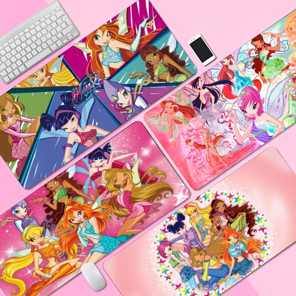 Girl W-Winx Clubs 80x30cm XL Lockedge Thickened Mouse Pad Oversized Gaming Keyboard Notebook Table Mat For PC Computer Table