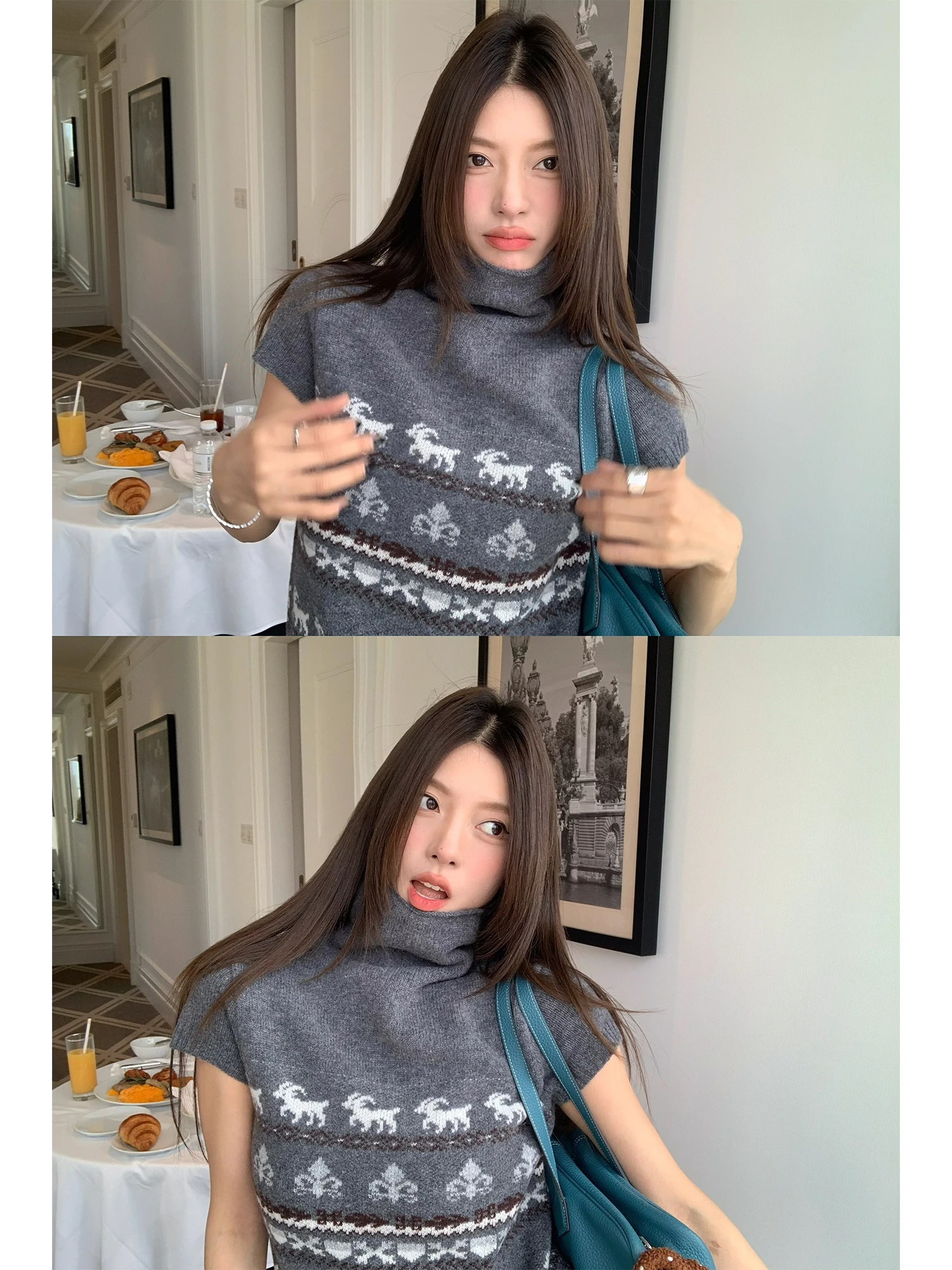 

Шерстяной вязаный свитер с высоким воротником и коротким рукавом для женщин, осенне-зимний, модный, с животным принтом, с изображением большого пуделя