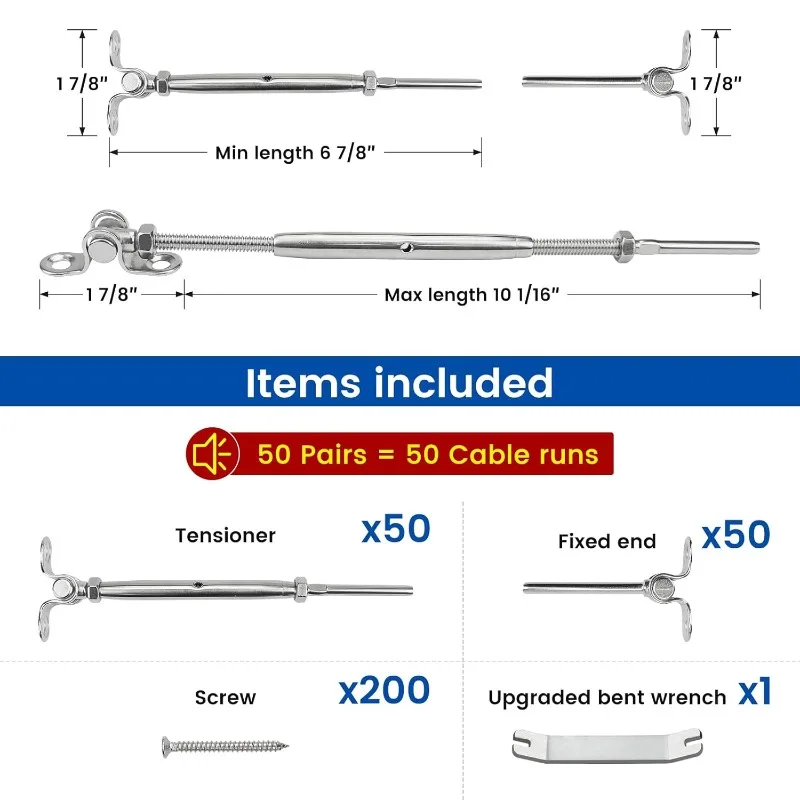 Kabelgeländer-Set, 1/8 Zoll, Swage Toggle, Spannschloss, Kabelgeländer-Hardware, T316-Edelstahl, für Holzpfosten, WoodEasy