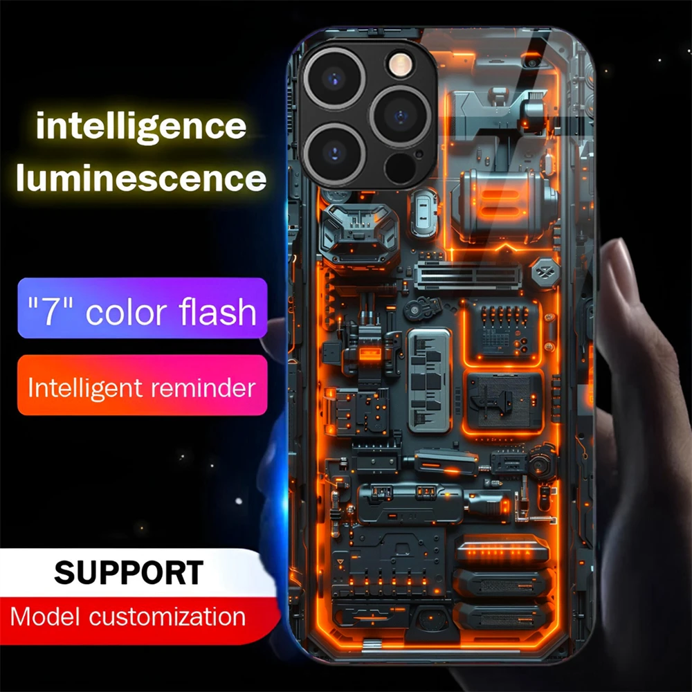 Mechanical Structure Luminous Glass Phone Case LED Backlight Cover For Samsung S26 S25 S24 S23 S22 S21 S20 FE Plus Ultra