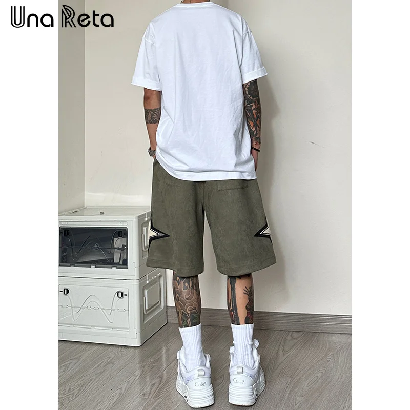 Una Reta-pantalones cortos de cintura elástica para hombre, ropa de calle estilo Harajuku americano, Vintage, de ante, holgados, para verano, 2024