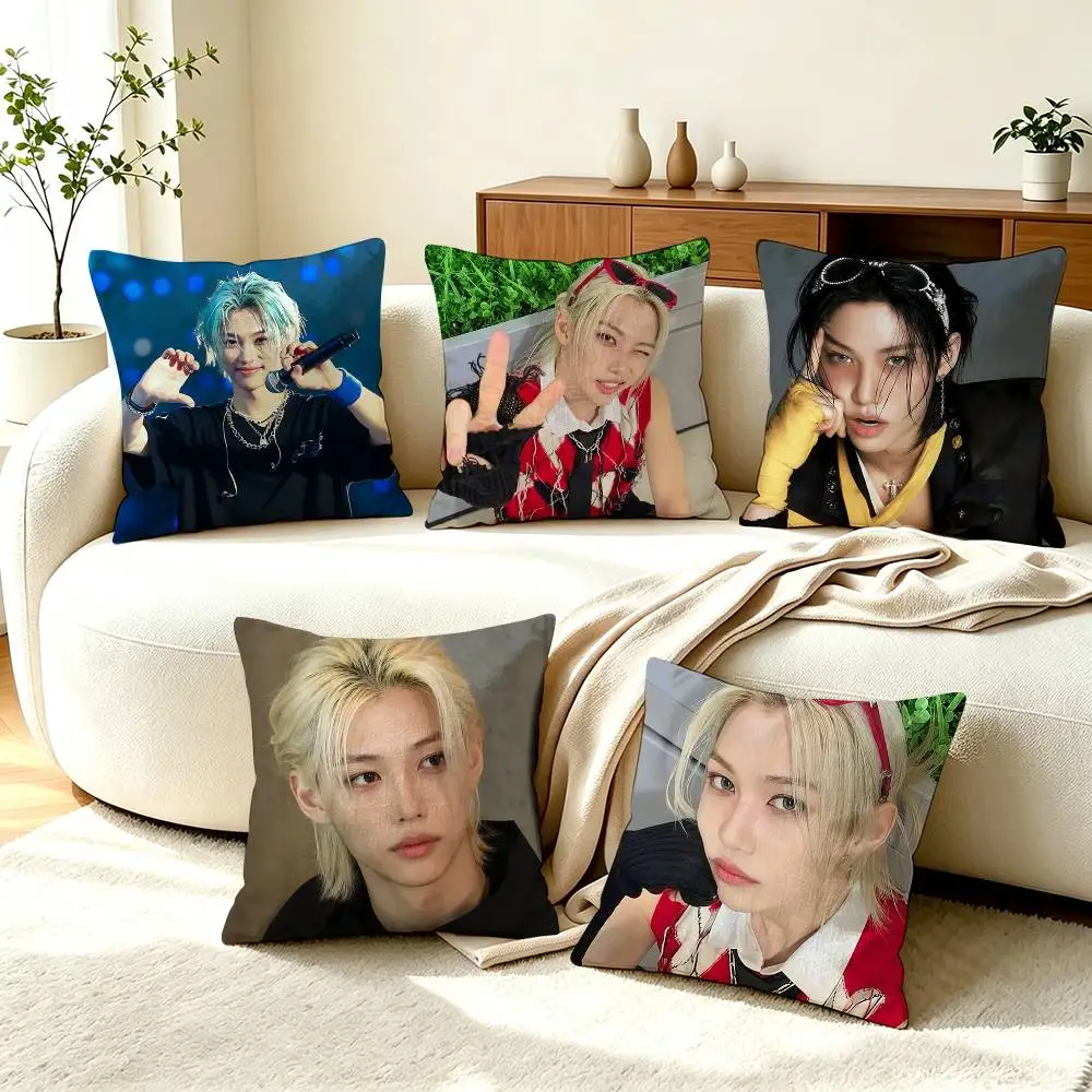 F-Felix Lee Kpop Idol  Square Double-Sided printed Pillow Case Bedroom Bedside Pillow Sofa Cushion Cover