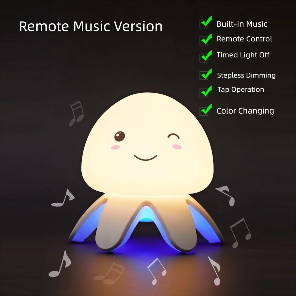 Color Changing Cute Octopus Night Light Adjustable Touch/Remote Control LED Jellyfish Table Lamp Warm/RGB Light Stepless Dimming