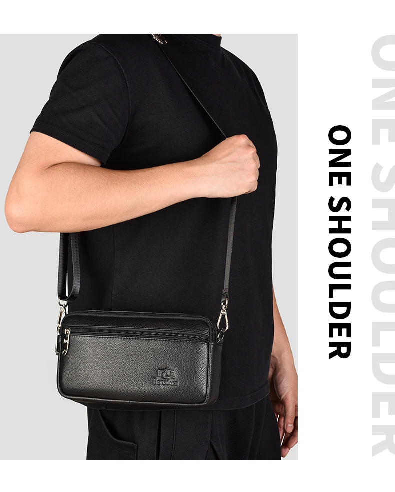 Herren Große Kapazität Echtleder Umhängetasche Lässige Multifunktionale Schultertasche mit Verstellbarem Riemen – Detail 11