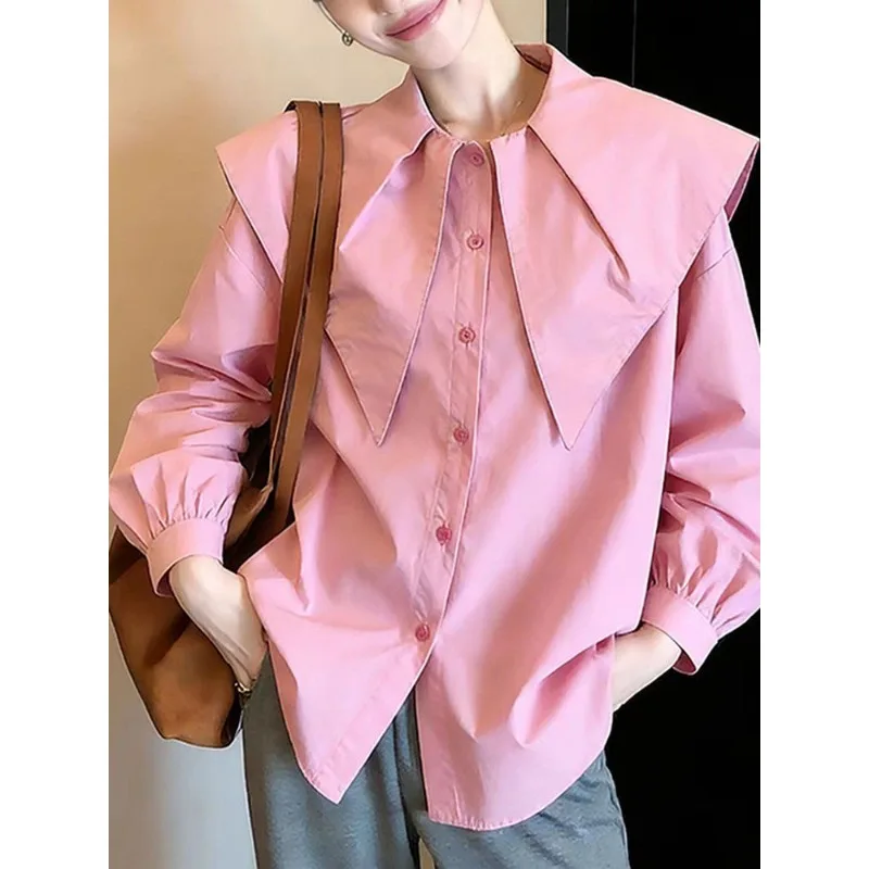 

French-style Light Luxury High-end Top Korean-style Laid-back and Relaxed Look Niche Non-repetitive Pink Doll Collar Shirt Girls